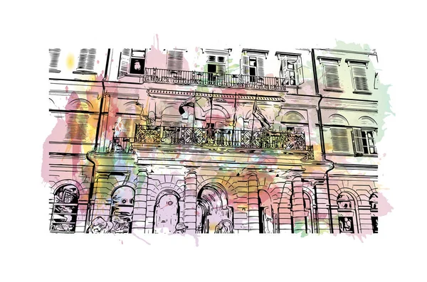 里耶卡的标志性建筑是克罗地亚的城市 矢量手绘示意图水彩画 — 图库矢量图片