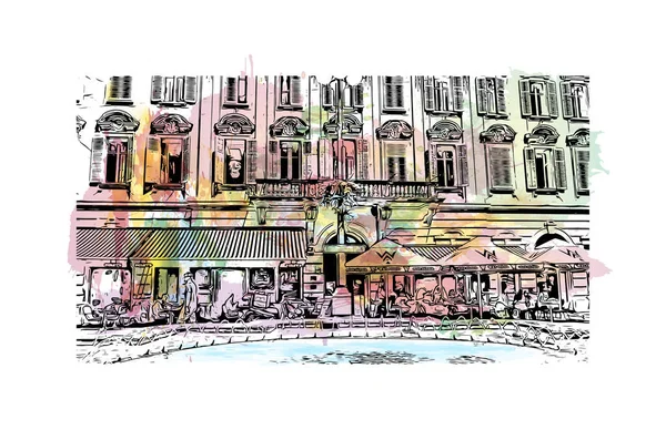 Print Building View Landmark Rijeka Staden Kroatien Akvarell Stänk Med — Stock vektor