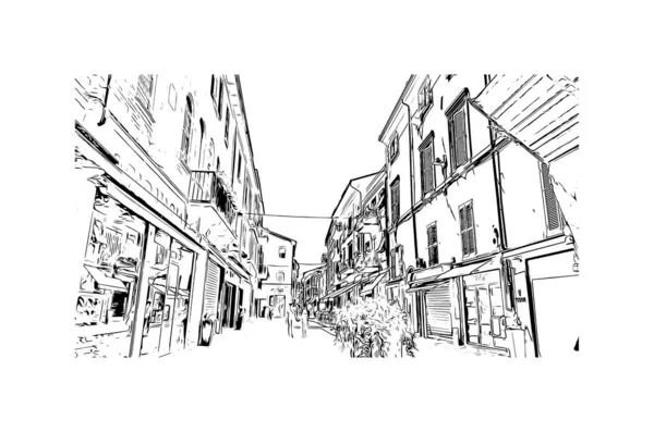 Imprimir Vista Del Edificio Con Hito Rimini Ciudad Italia Dibujo — Archivo Imágenes Vectoriales
