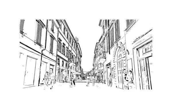 Vytisknout Pohled Budovu Orientačním Bodem Rimini Město Itálii Ručně Kreslená — Stockový vektor