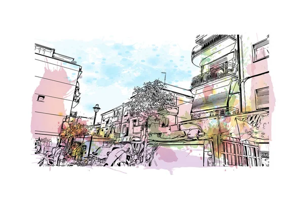 Print Building View Landmark Rimini City Italy Hand Drawn Sketch — Stock Vector