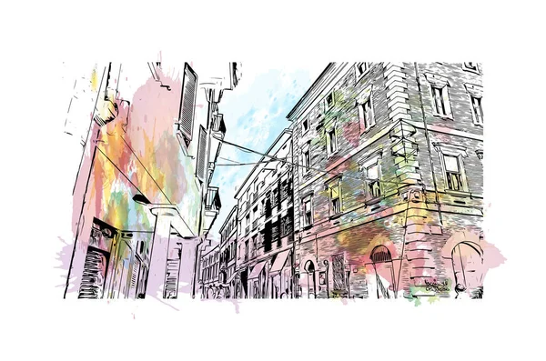 Imprimer Vue Sur Bâtiment Avec Point Repère Rimini Est Ville — Image vectorielle