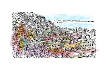 Rio de Janeiro, Brezilya 'da bir şehirdir. Vektörde elle çizilmiş resim ile suluboya sıçraması.