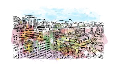 Rio de Janeiro, Brezilya 'da bir şehirdir. Vektörde elle çizilmiş resim ile suluboya sıçraması.