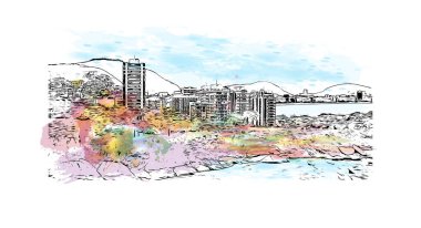 Rio de Janeiro, Brezilya 'da bir şehirdir. Vektörde elle çizilmiş resim ile suluboya sıçraması.