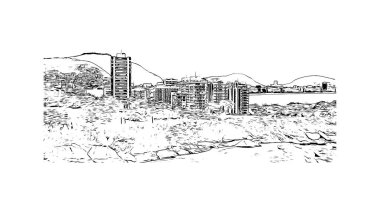 Rio de Janeiro, Brezilya 'da bir şehirdir. Vektörde elle çizilmiş çizim çizimi.