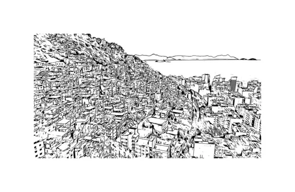 Print Вид Здание Достопримечательностью Рио Жанейро Город Бразилии Ручной Рисунок — стоковый вектор