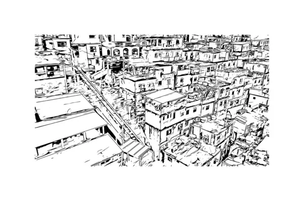 Imprimer Vue Sur Bâtiment Avec Point Repère Rio Janeiro Est — Image vectorielle