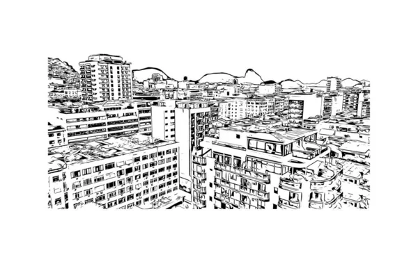Vytisknout Pohled Budovu Orientačním Bodem Rio Janeiro Město Brazílii Ručně — Stockový vektor