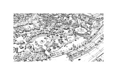 Print Building view with landmark of Rishon Lezion İsrail 'de bir şehirdir. Vektörde elle çizilmiş çizim çizimi.