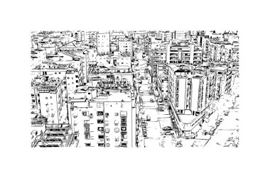 Print Building view with landmark of Rishon Lezion İsrail 'de bir şehirdir. Vektörde elle çizilmiş çizim çizimi.