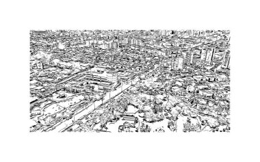 Print Building view with landmark of Rishon Lezion İsrail 'de bir şehirdir. Vektörde elle çizilmiş çizim çizimi.