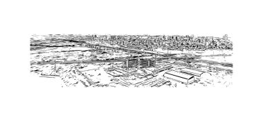 Print Building view with landmark of Rishon Lezion İsrail 'de bir şehirdir. Vektörde elle çizilmiş çizim çizimi.