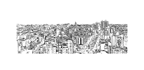 Rishon Lezion的标志性建筑是以色列的一个城市 矢量手绘草图 — 图库矢量图片