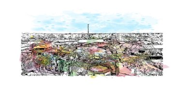 Rivas 'ın dönüm noktası olan Print Building View Nikaragua' da yer almaktadır. Vektörde elle çizilmiş resim ile suluboya sıçraması.