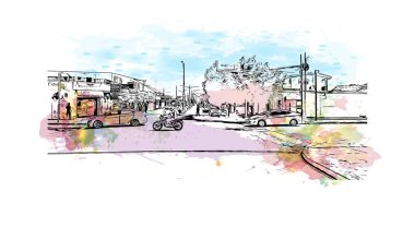 Rivas 'ın dönüm noktası olan Print Building View Nikaragua' da yer almaktadır. Vektörde elle çizilmiş resim ile suluboya sıçraması.