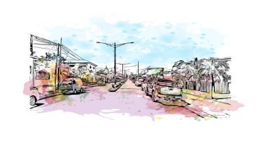 Rivas 'ın dönüm noktası olan Print Building View Nikaragua' da yer almaktadır. Vektörde elle çizilmiş resim ile suluboya sıçraması.