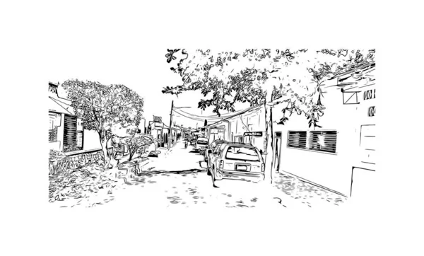 Imprimir Vista Del Edificio Con Hito Rivas Ciudad Nicaragua Dibujo — Archivo Imágenes Vectoriales
