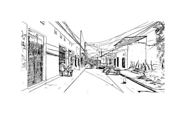 Imprimir Vista Del Edificio Con Hito Rivas Ciudad Nicaragua Dibujo — Archivo Imágenes Vectoriales