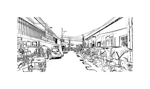 Print Building Vista Com Marco Rivas Cidade Nicarágua Desenho Desenhado — Vetor de Stock