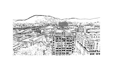 Print Building view with landmark of Roanoke Virginia 'da bağımsız bir şehirdir. Vektörde elle çizilmiş çizim çizimi.