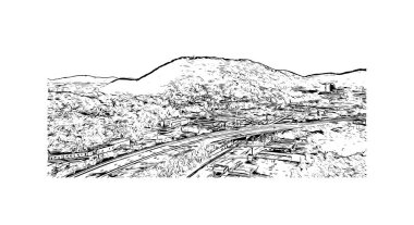 Print Building view with landmark of Roanoke Virginia 'da bağımsız bir şehirdir. Vektörde elle çizilmiş çizim çizimi.