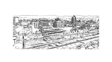 Print Building view with landmark of Roanoke Virginia 'da bağımsız bir şehirdir. Vektörde elle çizilmiş çizim çizimi.