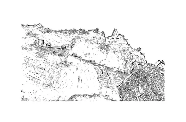 Rocamadour Simgesi Olan Print Building View Fransa Bir Komün Vektörde — Stok Vektör