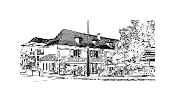 印刷Rocamadourのランドマークとビルの景色はフランスのコミューンです 手描きのスケッチ図ベクトル — ストックベクタ