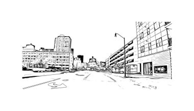 Print Building view with landmark of Rochester is the city in New York State. Vektörde elle çizilmiş çizim çizimi.