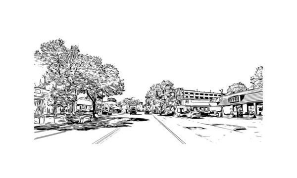 罗切斯特的标志性建筑是纽约州的一个城市 矢量手绘草图 — 图库矢量图片