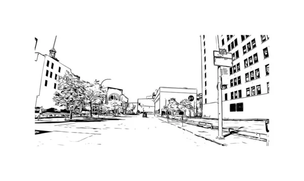 Stampa Vista Edificio Con Punto Riferimento Rochester Città Nello Stato — Vettoriale Stock