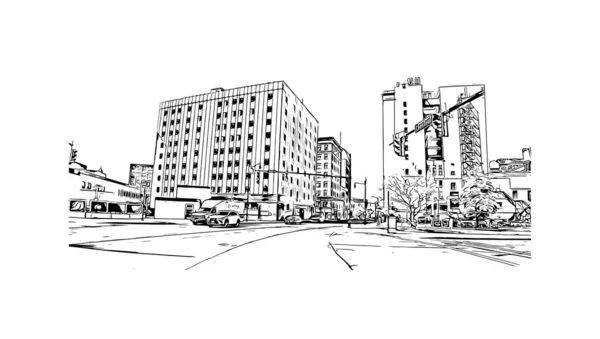 Print Vue Sur Bâtiment Avec Point Repère Rochester Est Ville — Image vectorielle