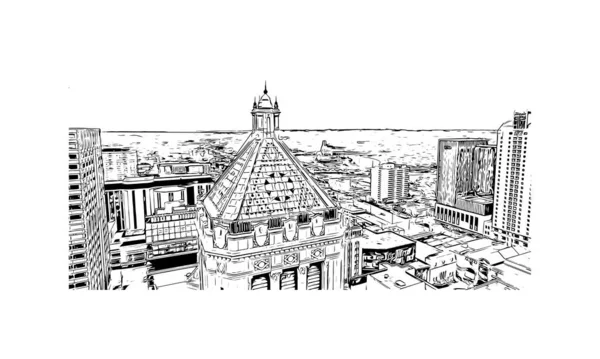 Print Building Vista Com Marco Rochester Cidade Minnesota Desenho Desenhado — Vetor de Stock