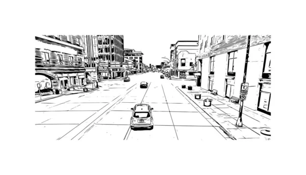 印刷ロチェスターのランドマークとビルのビューは ミネソタ州の都市です 手描きのスケッチ図ベクトル — ストックベクタ