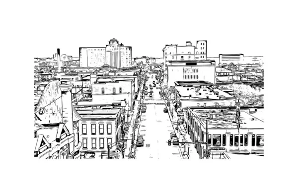 Print Vue Bâtiment Avec Point Repère Rockford Est Une Ville — Image vectorielle