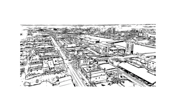 罗克福德的标志性建筑是伊利诺伊州北部的一个城市 矢量手绘草图 — 图库矢量图片