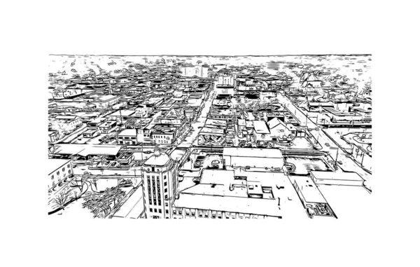 Print Вид Рокфорд Город Севере Штата Иллинойс Ручной Рисунок Векторе — стоковый вектор