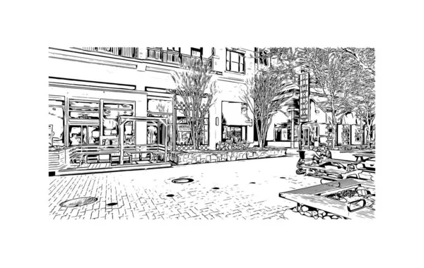 Print Building Vista Com Marco Rockville Cidade Maryland Desenho Desenhado — Vetor de Stock