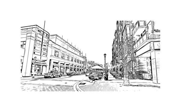 Print Building View Landmark Rockville City Maryland Hand Drawn Sketch — Stock Vector