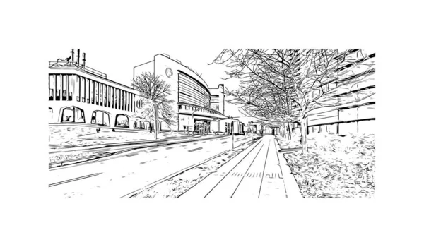 Rockville Simgesi Olan Print Building Manzarası Maryland Deki Bir Şehirdir — Stok Vektör