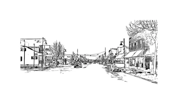 Print Building View Landmark Rogers City Michigan Hand Drawn Sketch — Stock Vector
