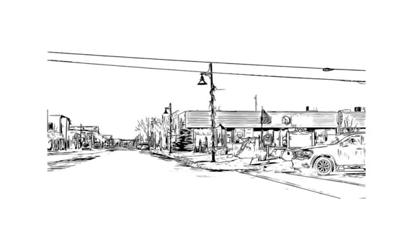 Print Building View Landmark Rogers Staden Michigan Handritad Skiss Illustration — Stock vektor