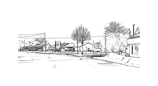 Print Building Vista Com Marco Rogers Cidade Michigan Desenho Desenhado — Vetor de Stock