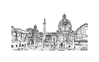 Print Building view with landmark of Rome is the capital city in Italy. Vektörde elle çizilmiş çizim çizimi.