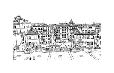 Print Building view with landmark of Rome is the capital city in Italy. Vektörde elle çizilmiş çizim çizimi.