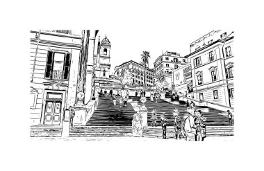 Print Building view with landmark of Rome is the capital city in Italy. Vektörde elle çizilmiş çizim çizimi.
