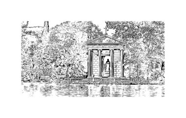 Print Building view with landmark of Rome is the capital city in Italy. Vektörde elle çizilmiş çizim çizimi.