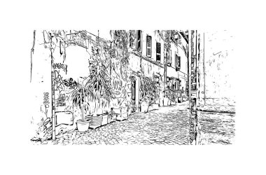 Print Building view with landmark of Rome is the capital city in Italy. Vektörde elle çizilmiş çizim çizimi.