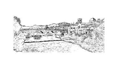 Print Building view with landmark of Rome is the capital city in Italy. Vektörde elle çizilmiş çizim çizimi.